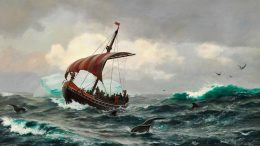 Pintura de viajes maritimos de los vikingos
