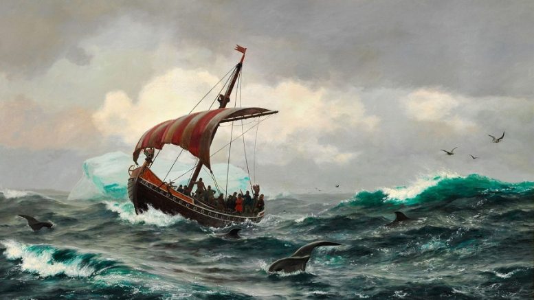 Pintura de viajes maritimos de los vikingos