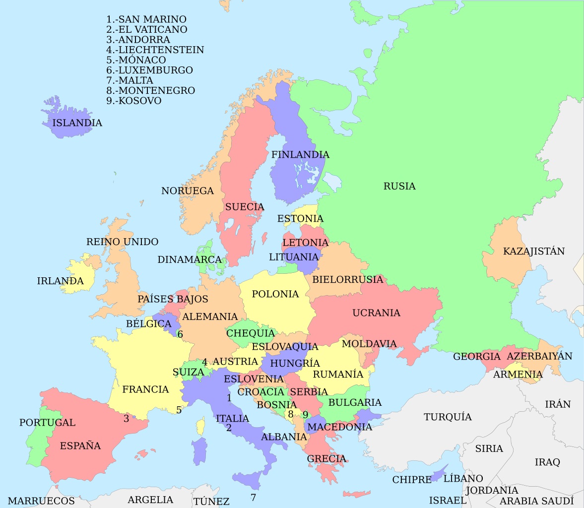 Mapa de países de Europa