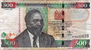 frente billete 500 chelines de Kenya