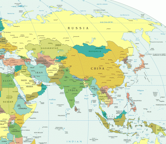 Mapa de países de Asia