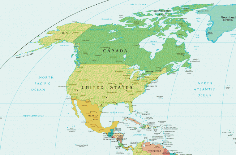 Mapa político de Norte América